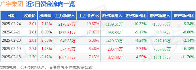 异动快报：广宇集团（002133）2月24日13点13分触及涨停板